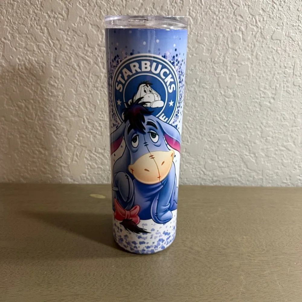 Disney Eeyore Starbucks Inspired 20oz Skinny Tumbler Blue Purple Travel Mug